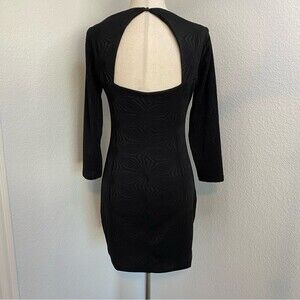 Lily Rose Cut Out Little Black Dress Long Sleeve Fitted Stretch Sexy LBD SZ M